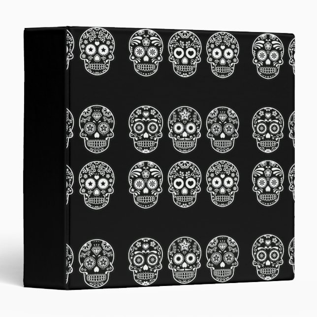 Black and White Sugar Skull 3 Ring Binder (Front/Spine)