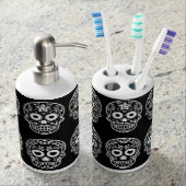 Black and White Sugar Skull Bath Set (Front)
