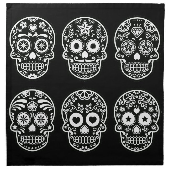 Black and White Sugar Skull Cloth Napkin (Front)