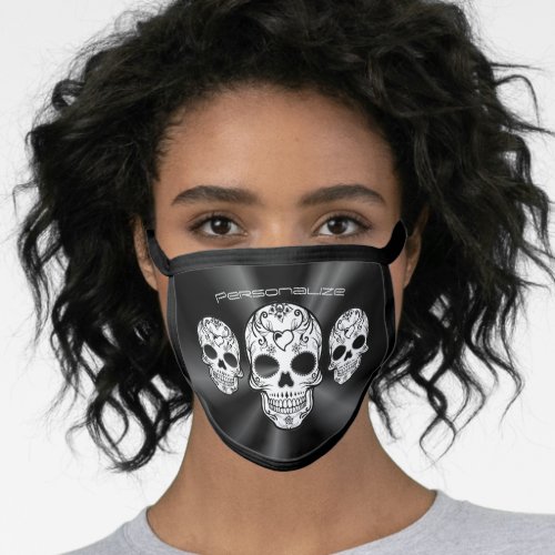 Black and White Sugar Skull Design Face Mask