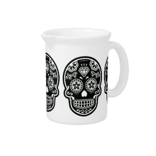 Black and White Sugar Skull Diamond Pitcher