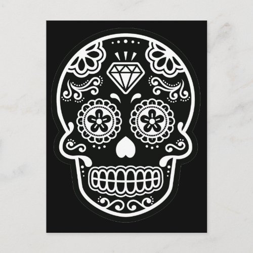 Black and White Sugar Skull Diamond Postcard