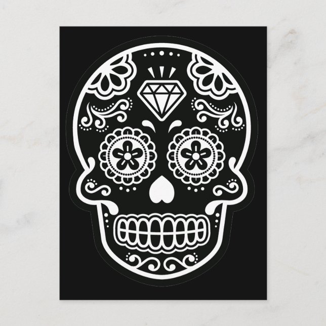 Black and White Sugar Skull Diamond Postcard (Front)