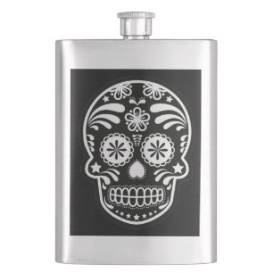 Black and White Sugar Skull Flower Flask