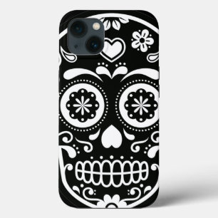 Black and White Sugar Skull Heart iPhone 13 Case