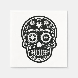 Black and White Sugar Skull Heart Napkins