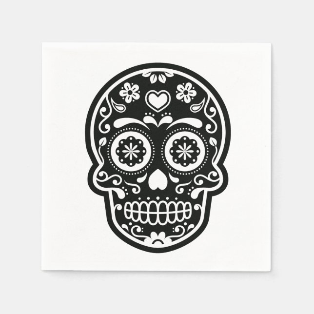 Black and White Sugar Skull Heart Napkins (Front)