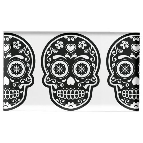 Black and White Sugar Skull Heart Place Card Holder