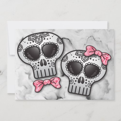 Black and White Sugar Skull Marble Wedding Invitation