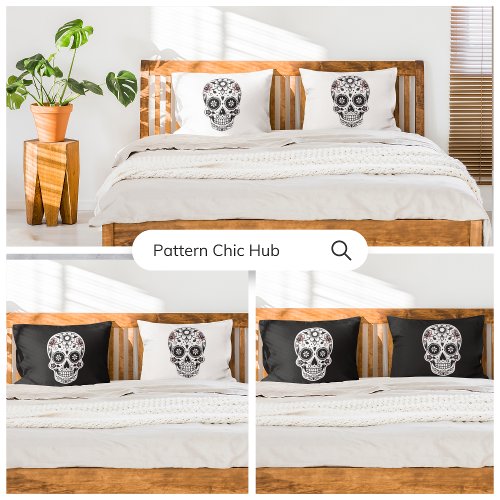 Black and White Sugar Skull Modern Horror Fun Pillow Case