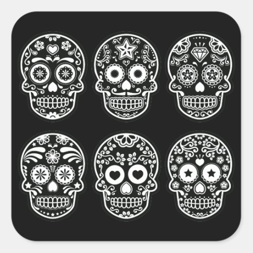 Black and White Sugar Skull Square Sticker