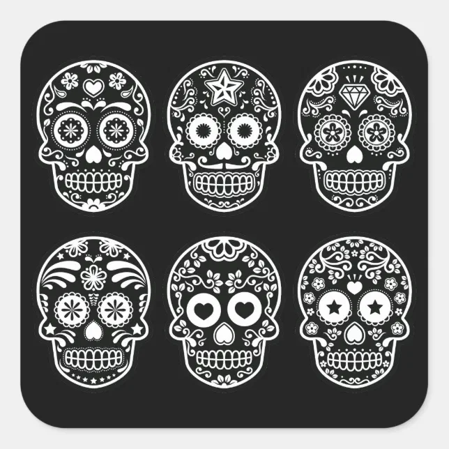 Black And White Sugar Skull Square Sticker | Zazzle