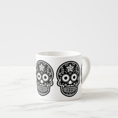 Black and White Sugar Skull Star Espresso Cup