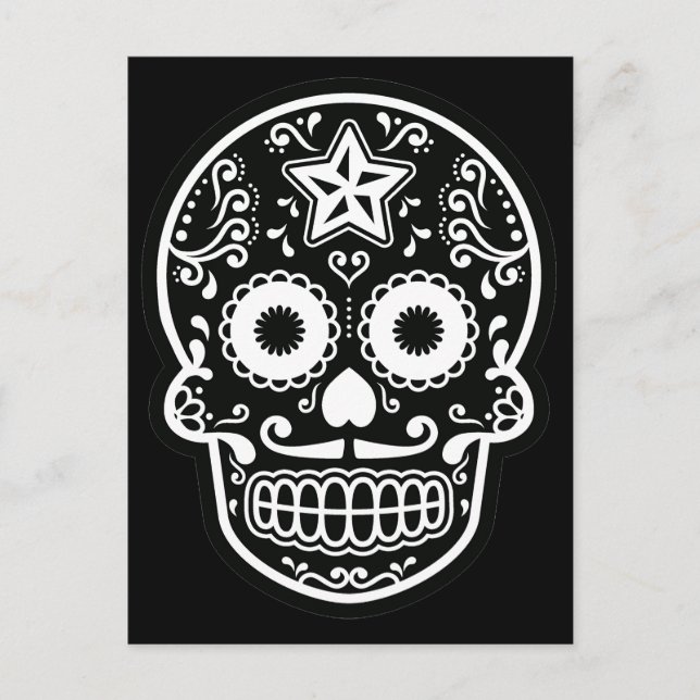 Black and White Sugar Skull Star Postcard (Front)