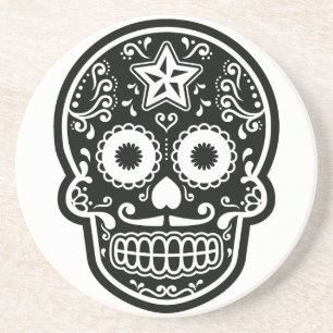 Black and White Sugar Skull Star Sandstone Coaster