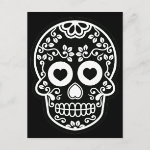 Black and White Sugar Skull Vine Postcard