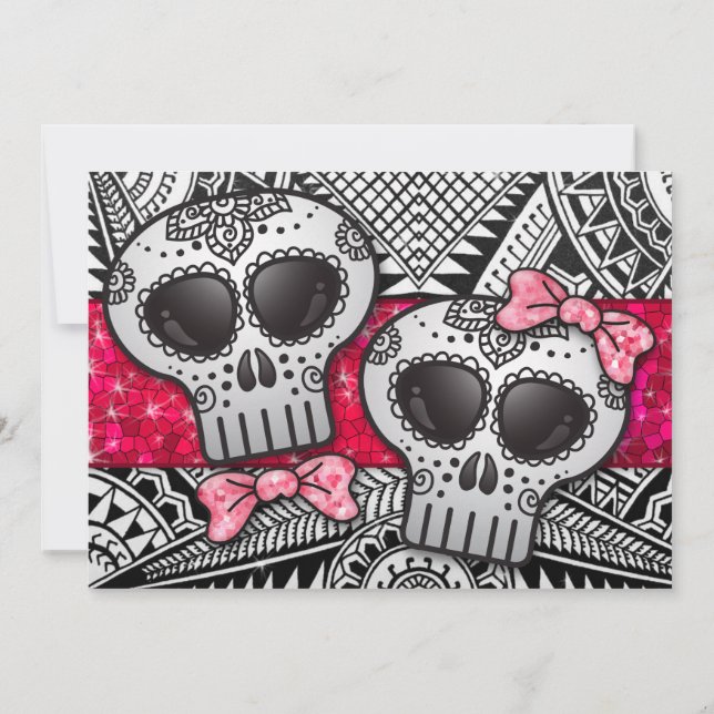 Black and White Sugar Skull Wedding Glitter Invitation (Back)