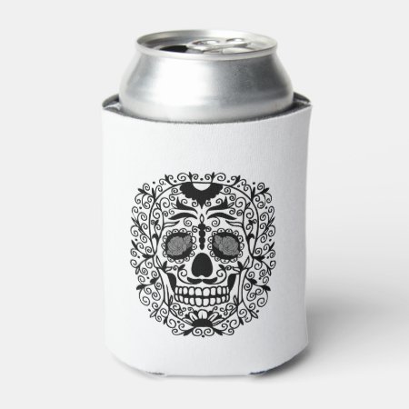 Black And White Sugar Skull With Rose Eyes Can Cooler