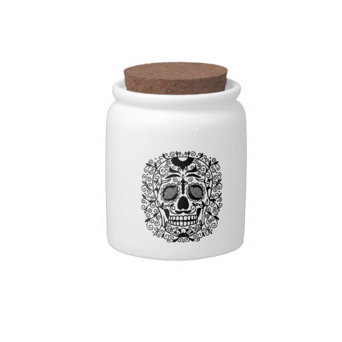 Black and White Sugar Skull With Rose Eyes Candy Jar