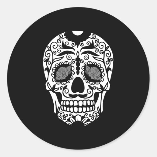 Black and White Sugar Skull With Rose Eyes Classic Round Sticker