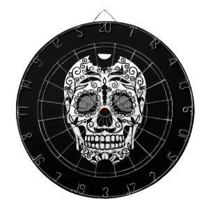Black and White Sugar Skull With Rose Eyes Dartboard With Darts