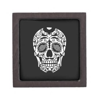 Black And White Sugar Skull With Rose Eyes Jewelry Box by TattooSugarSkulls at Zazzle