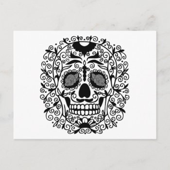 Black And White Sugar Skull With Rose Eyes Postcard by TattooSugarSkulls at Zazzle