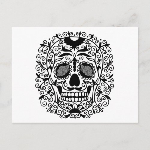 Black and White Sugar Skull With Rose Eyes Postcard