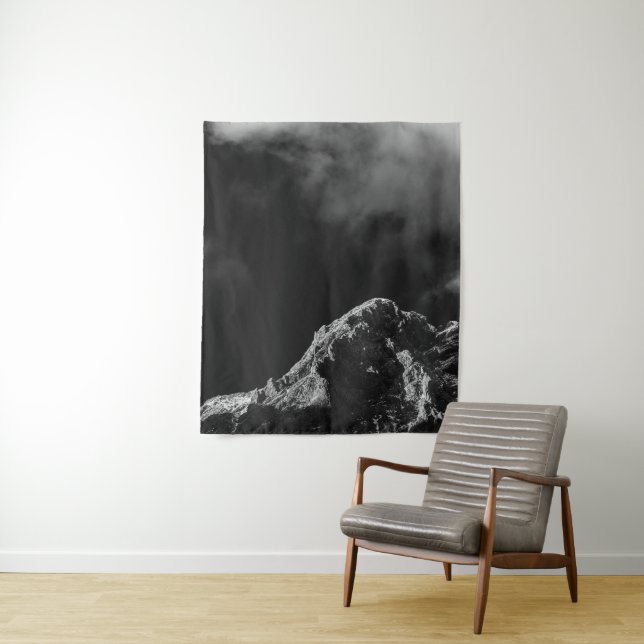 Black and white sun illuminated mountain tapestry (In Situ)