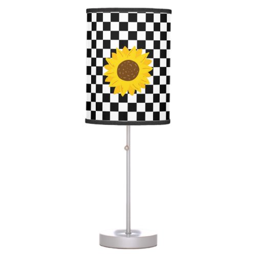 Black and White Sunflower Checkered Flower Pattern Table Lamp