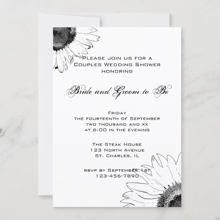 Black and White Sunflower Couples Wedding Shower Invitation