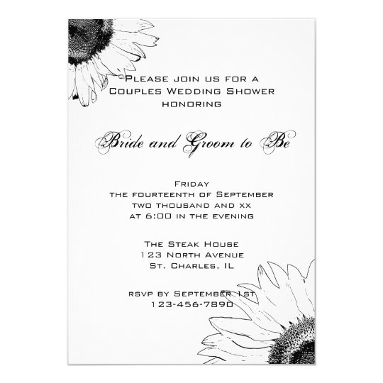 Black And White Sunflower Couples Wedding Shower Invitation