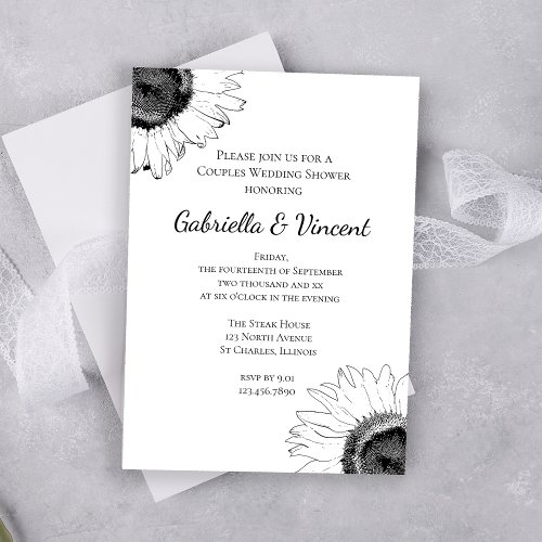 Black and White Sunflower Couples Wedding Shower Custom Invite