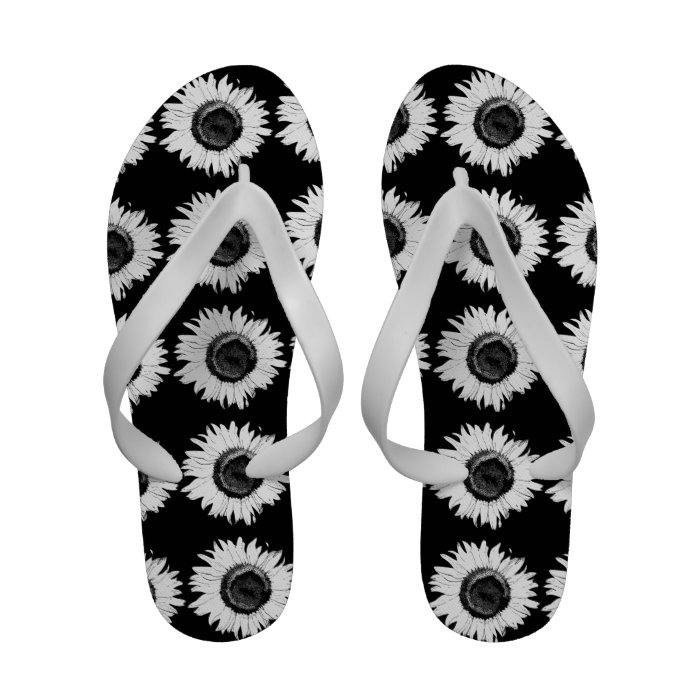 Black and White Sunflower Flip Flops