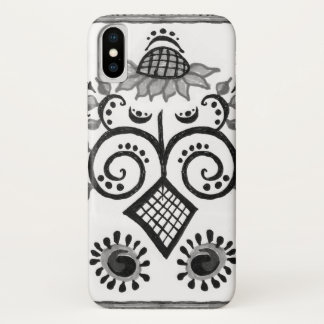 Black and White Sunflower Folk Pattern iPhone X Case