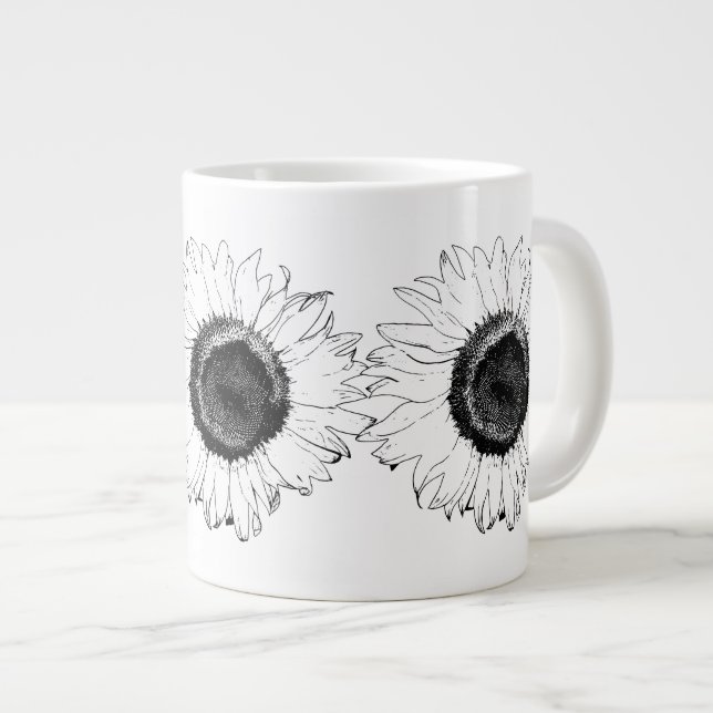 Black and White Sunflower   Giant Coffee Mug (Front Right)