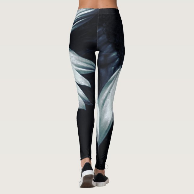 Black and White Sunflower Leggings (Back)