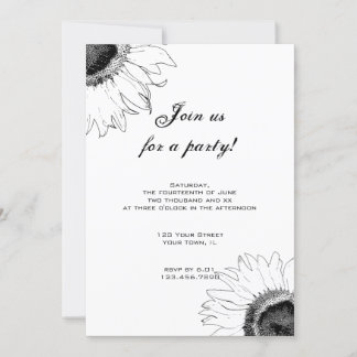 Black and White Sunflower Party Invitation