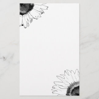 Black and White Sunflower Stationery