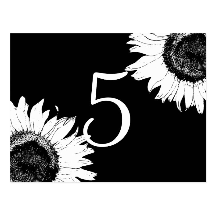 Black and White Sunflower Table Numbers Post Cards