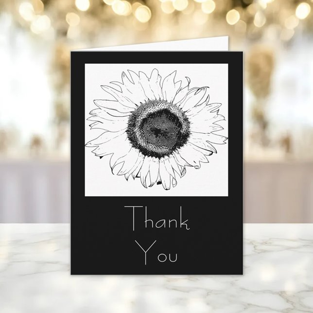 Black and White Sunflower Thank You Card (Creator Uploaded)