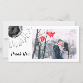Black and White Sunflower Thank You Photo Card