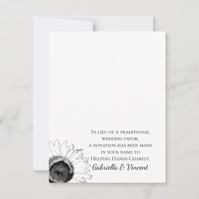 Black and White Sunflower Wedding Charity Favor (Front)