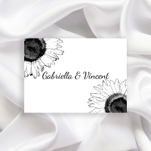 Black and White Sunflower Wedding Flat Note Cards