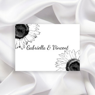 Black and White Sunflower Wedding Flat Note Cards