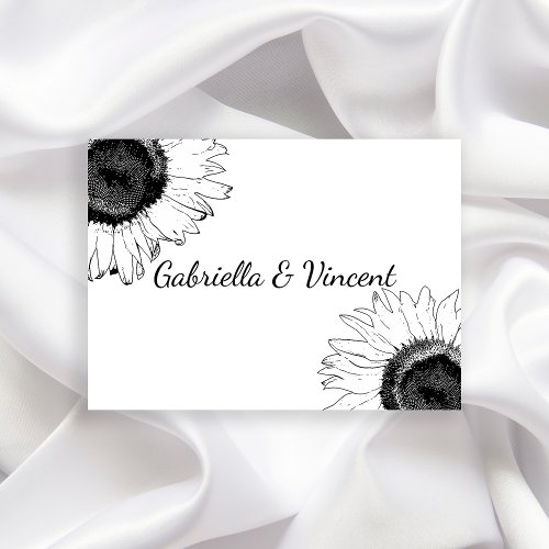 Black and White Sunflower Wedding Flat Note Cards Personalized Invitation