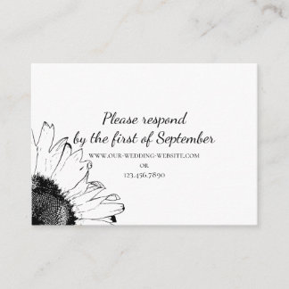 Black and White Sunflower Wedding RSVP Card