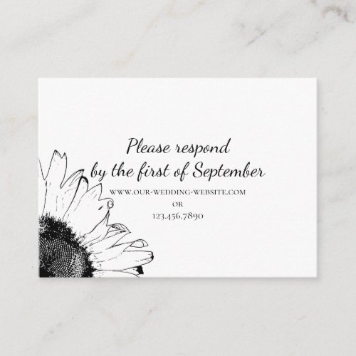 Black and White Sunflower Wedding Response Card Business Card Templates