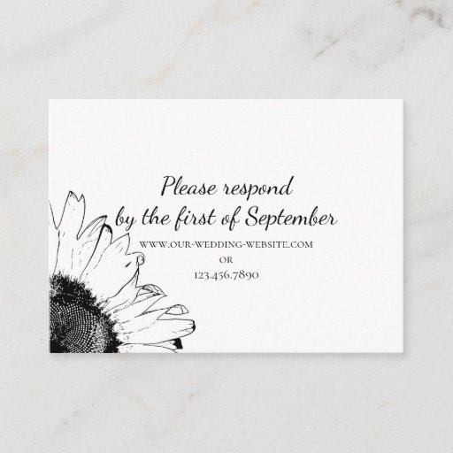 Customizable Black and White Sunflower Wedding Response Card Business Card Templates