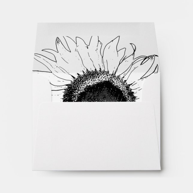 Black and White Sunflower Wedding RSVP Card Envelope (Back (Bottom))